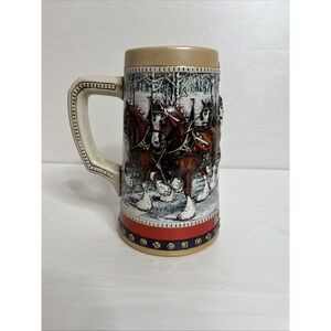 Vintage 1988 Budweiser Holiday Beer Stein Mug Clydesdales Collectors Series 3D
